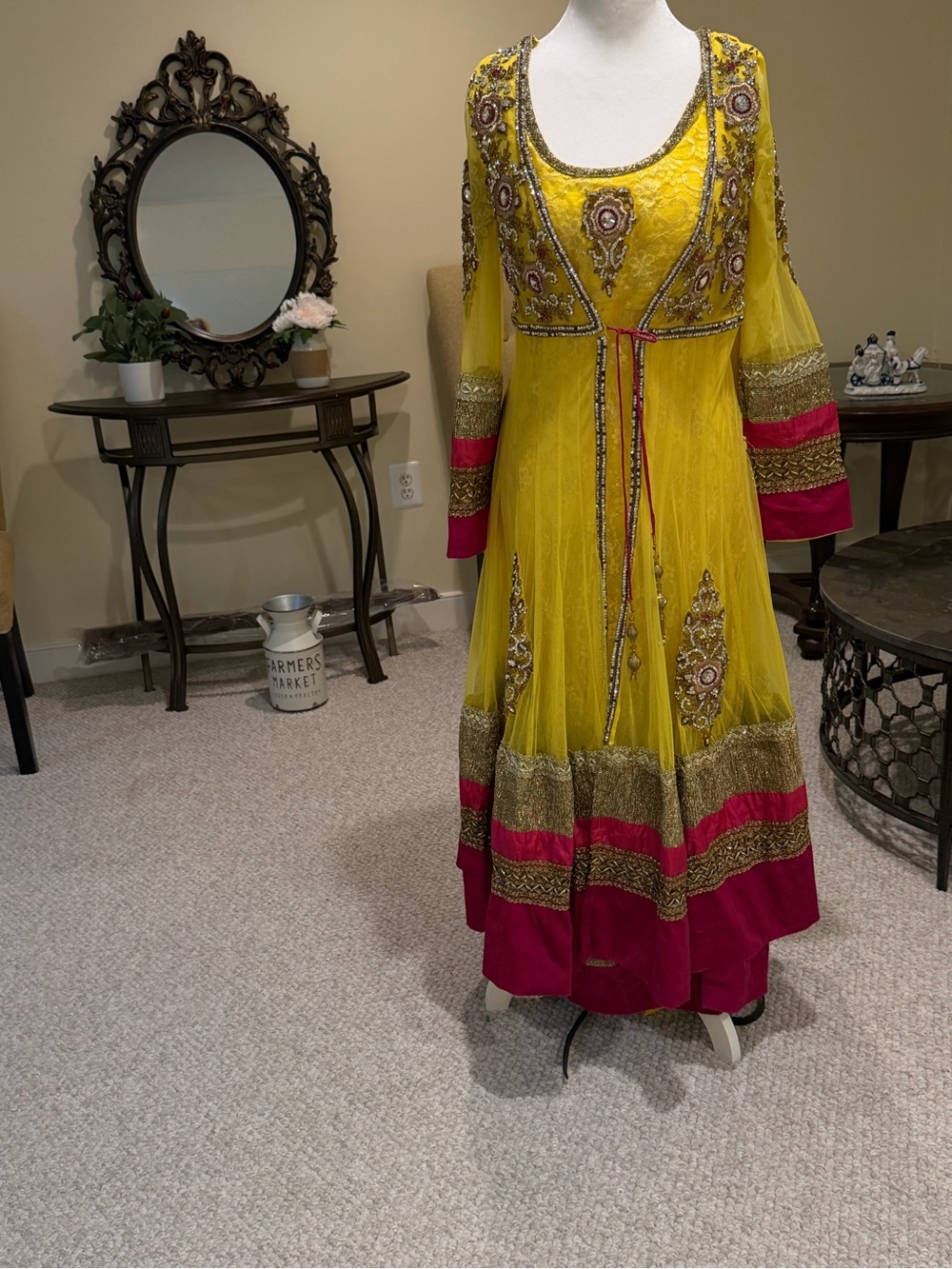 Embroidered Yellow & Pink Anarkali Dress
